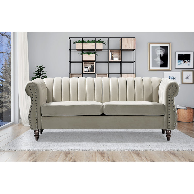 Rosdorf Park Cavet 76.4'' Velvet Rolled Arm Chesterfield Sofa & Reviews